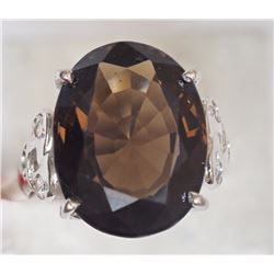 #36-STERLING SILVER SMOKEY QUARTZ(6CT) RING