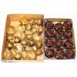 TWO FLATS WITH HEAVY GLASS ORNAMENTS - SOME  ARE