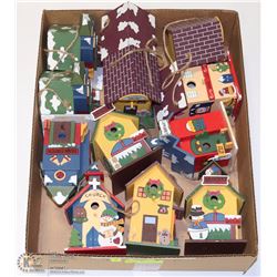 SET OF 12 WOODEN "BIRDHOUSE" CHRISTMAS