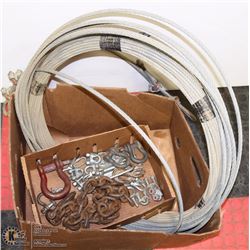 BOX WITH 2 CABLES, 1 CHAIN, CLEVISES, HOOKS, PINS