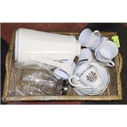 COFFEE CARAFE, FRENCH PRESS CUPS & SAUCERS,