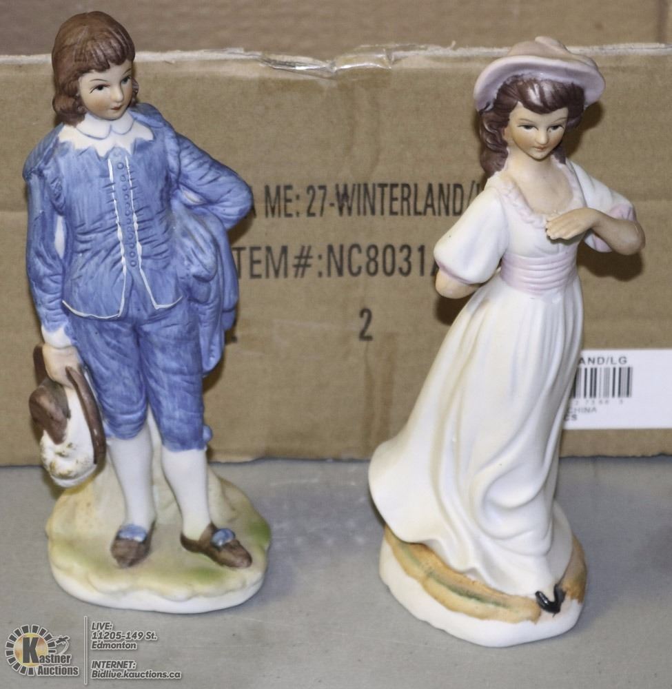 CERAMIC PINK LADY AND BLUE BOY FIGURINES