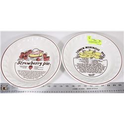 PAIR. VINTAGE RECIPE PIE PLATES - STRAWBERRY 