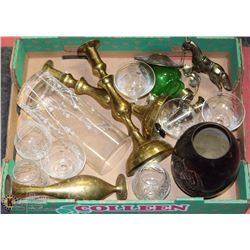 FLAT OF CRYSTAL BRASS HORSES AND HOME DECOR