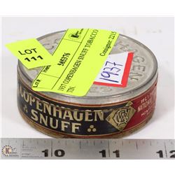 1937 COPENHAGEN SNUFF TOBACCO TIN.