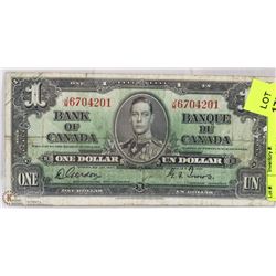 1937 CANADIAN $1.00 BILL.