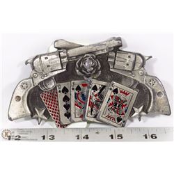 PEWTER CROSSED PISTOLS FULL HOUSE BELT BUCKLE.