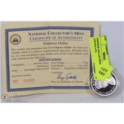 EMPEROR DOLLAR WITH CERTIFICATE.
