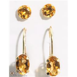 3) 2 SETS OF 10KT CITRINE EARRINGS