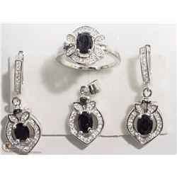 6) 4PC STERLING SILVER SAPPHIRE & CUBIC SET