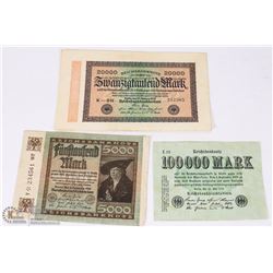GERMAN 100,000 MARK 1923, 20,000 MARK 1922 AND