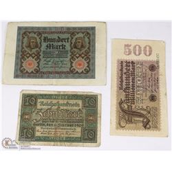 GERMAN 500 MARKS 1923, 10 MARKS -1920 AND 100