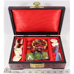 RED JEWELLERY BOX & CONTENTS.