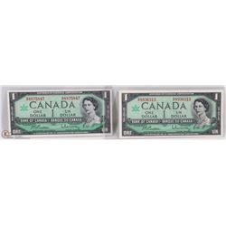LOT OF 2 CANADA 1967 CENTENNIAL $1 BILLS UNC.