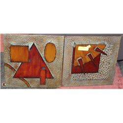 A PAIR OF METAL ART WALL HANGINGS