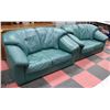 Image 1 : PAIR OF GREEN LEATHERETTE LOVE SEATS.