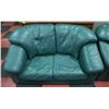 Image 2 : PAIR OF GREEN LEATHERETTE LOVE SEATS.