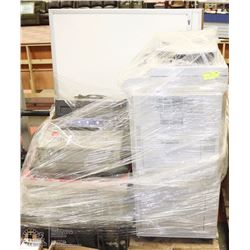 PALLET OF ASSORTED ITEMS INCL TOOL BOX W/ STAPLER,