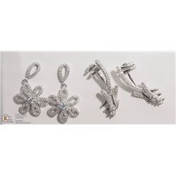 22) 2 LOTS OF ST. SILVER CZ EARRINGS & EARCUFFS
