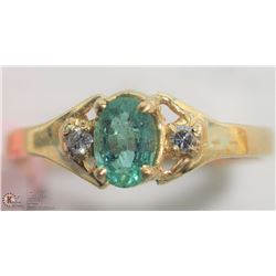 23) 14KT YELLOW GOLD EMERALD & DIAMOND RING