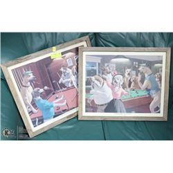 A PAIR OF FRAMED DOGS PLAYING POKER PICTURES