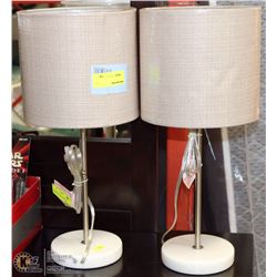 NEW SET OF TABLE LAMPS ,20" CHROME & WEAVON SHADE
