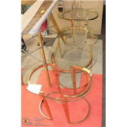 3 PC BRASS & GLASS LIVING ROOM TABLE SET