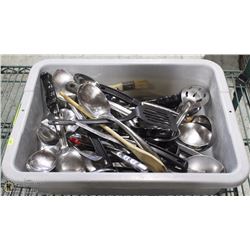 BUSPAN OF ASSORTED SERVING UTENSILS