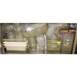 LOT OF DRY GOOD STORAGE BINS AND PLASTIC BOWLS