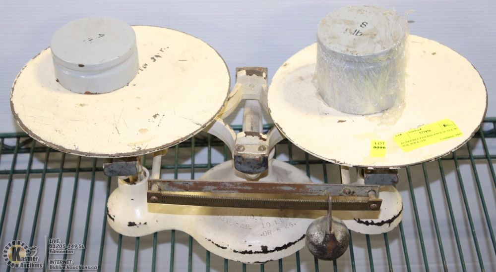 43) DOUBLE PAN BALANCE SCALE W/ 8LB, 4LB & 2LB