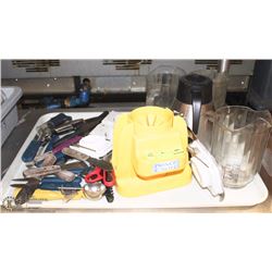 CAFETERIA TRAY W/ PITCHERS, JUICERS AND MORE
