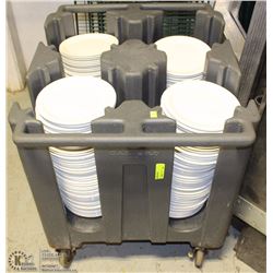 CAMBRO PLATE TROLLEY W/ APPROX 150 PLATES