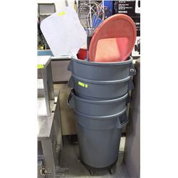 LOT OF 3 RUBBERMAID BINS ON DOLLY W/ CONTENTS