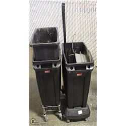 LOT OF 3 RUBBERMAID SLIM-BINS W/ 2 DOLLY'S