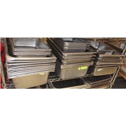 SHELF OF 37 ASSORTED STAINLESS STEEL FULL-SIZE