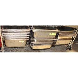 SHELF OF 20 ASSORTED STAINLESS STEEL FULL-SIZE