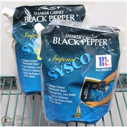 TWO 2 LBS BAGS OF SYSCO SHAKER-GRIND BLACK PEPPER