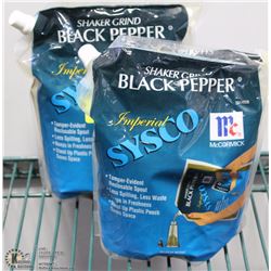 TWO 2 LBS BAGS OF SYSCO SHAKER-GRIND BLACK PEPPER