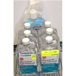 6 BOTTLES OF LIFE MINERAL OIL + HAND SANITIZER