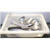 Image 1 : PLASTIC TOTE OF VARIOUS STEEL SERVING SPOONS
