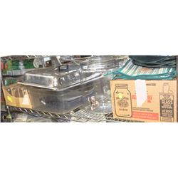 SHELF OF MISC. RESTAURANT GOODS INCLUDING: STEEL