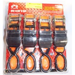 X-MOTO 4-PIECE 1-1/16"x 15FT RATCHET TIE-DOWNS