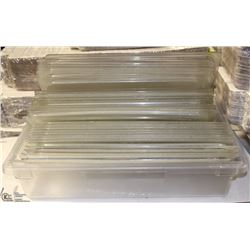 LOT OF 31 FULL-SIZED PLASTIC INSERT LIDS W/ TOTE