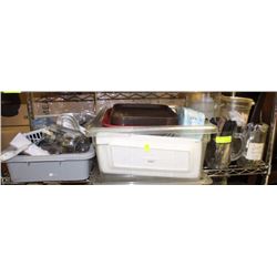 SHELF CONTENTS: GLASSWARE, OFFICE SUPPLIES,