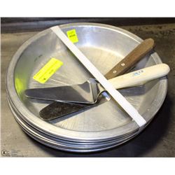 TEN 10" PIE PLATES AND 2 LIFTERS.