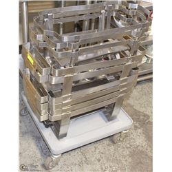 LOT OF 9 CHAFING DISH RACKS ON DISHWASHER TRAY