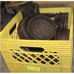 MILK CRATE FULL OF 6 INCH CAST IRON SKILLETS