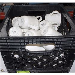 MILK CRATE WITH APPROX 30 COFFEE CUPS