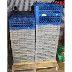 PALLET OF DISH RACKS WITH ASSORTED GLASSES