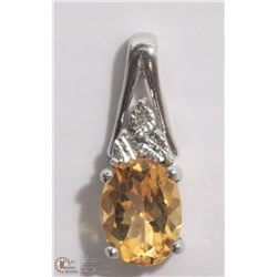33) STERLING SILVER CITRINE & DIAMOND PENDANT